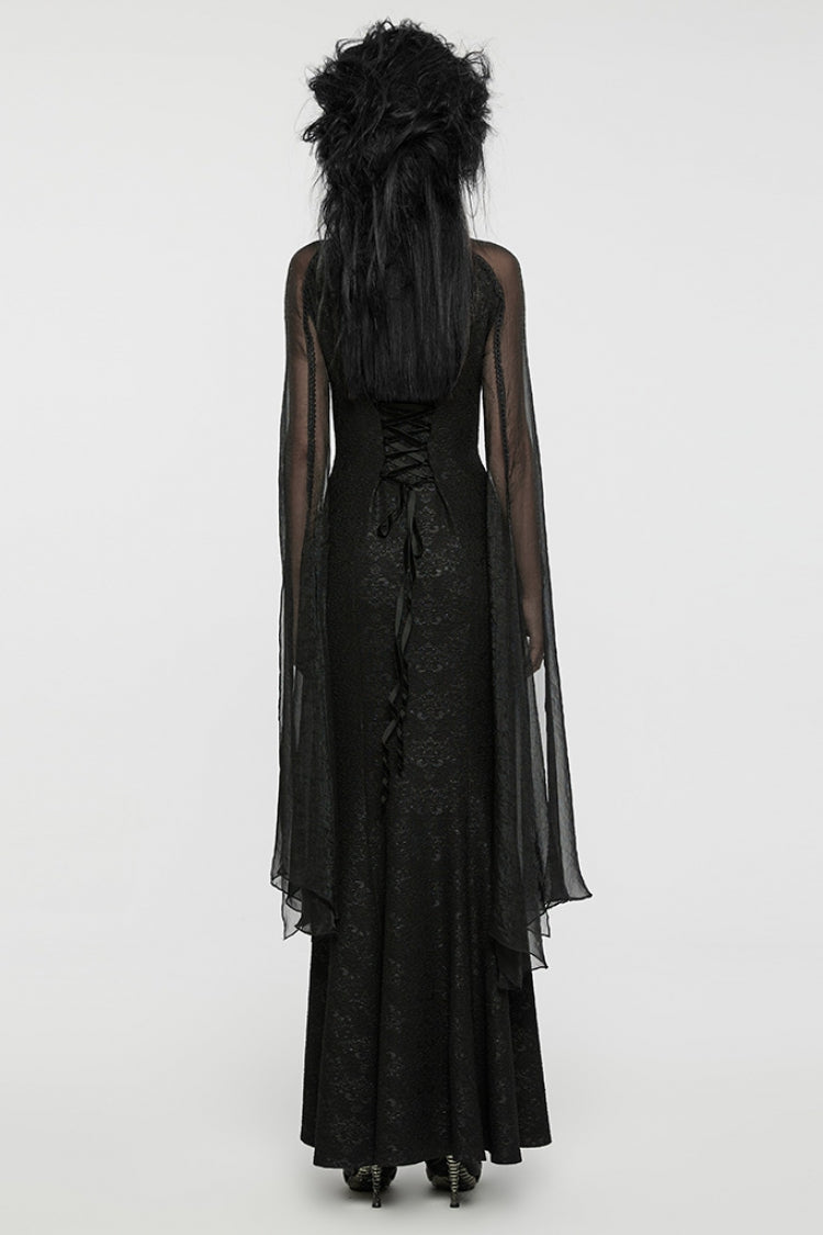 Gothic Dress with Cheongsam Collar Chiffon Stitching Ripped