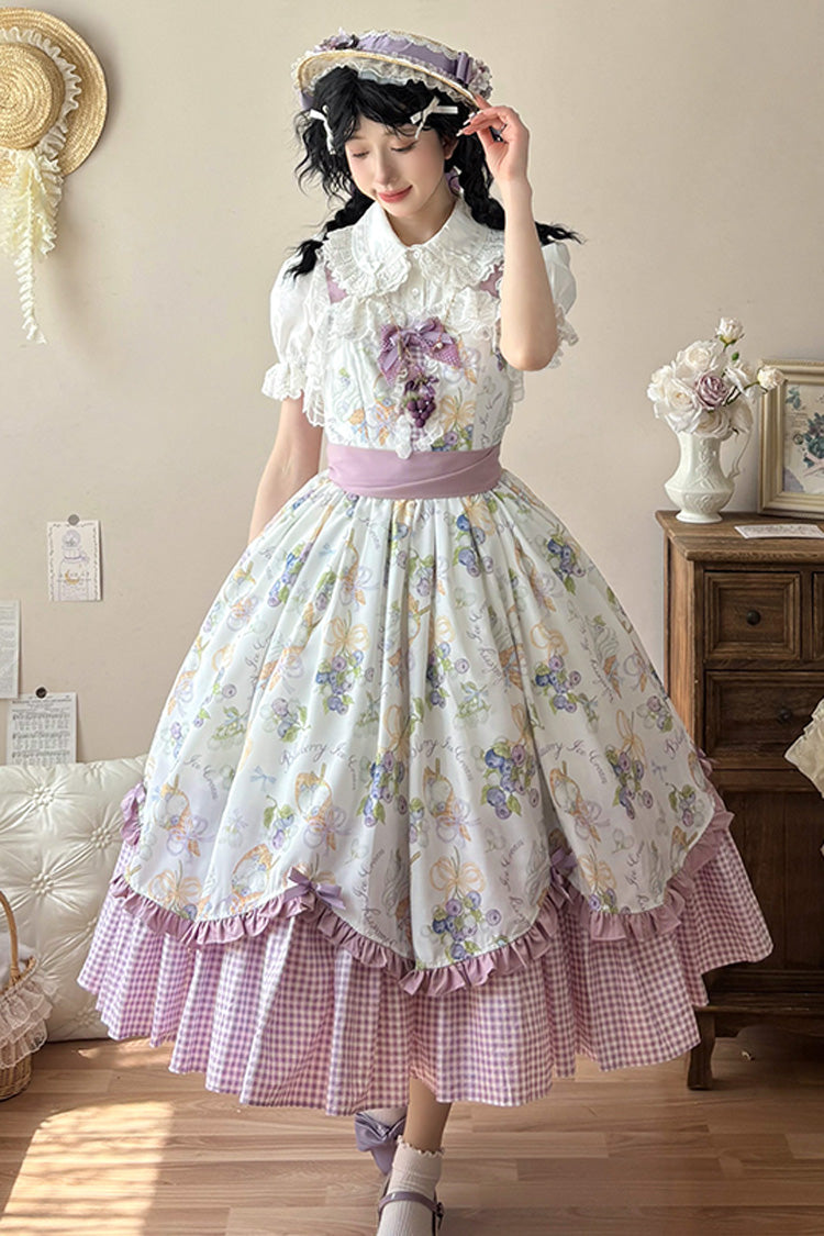 Blueberry Early Summer Sleeveless Print Ruffle Bow Sweet Lolita Jsk Dress