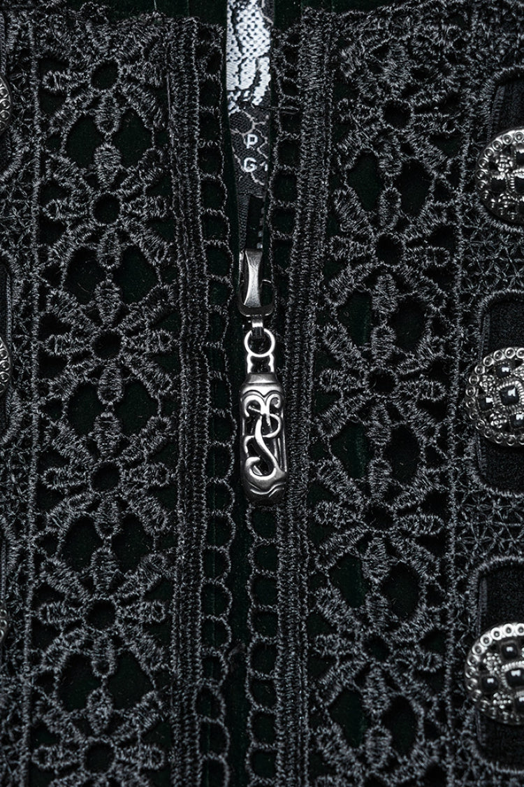 Floral Embroidery Puff Sleeve Long Coat - Gothic