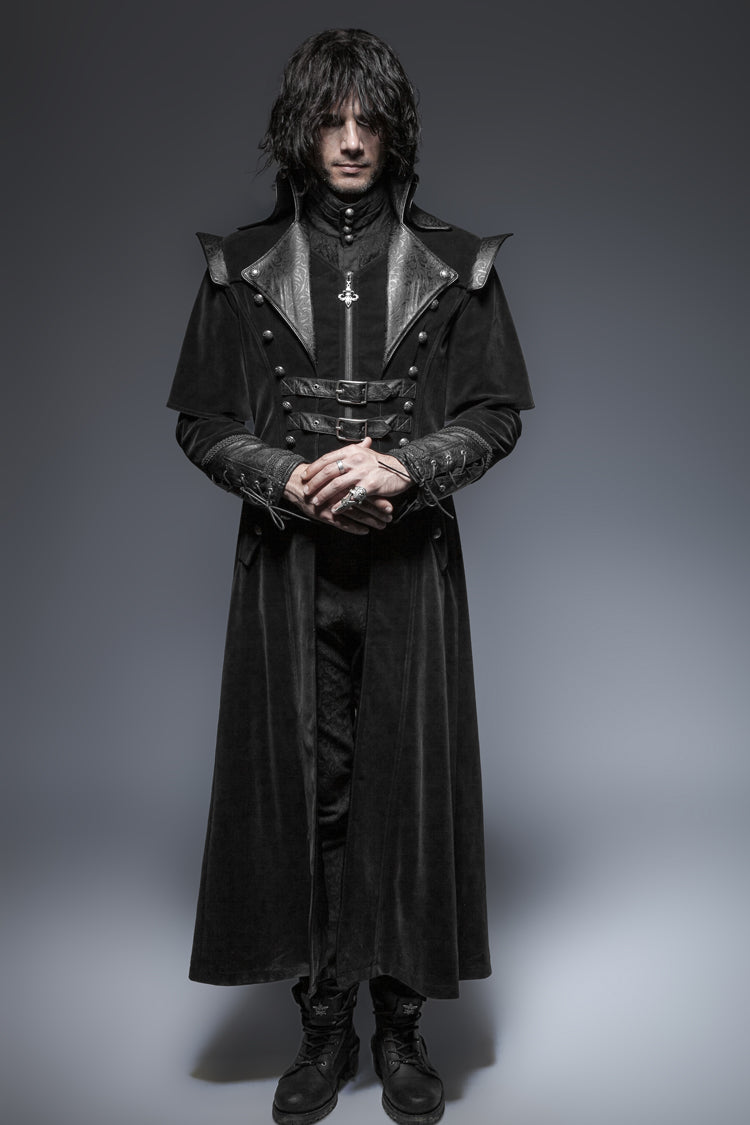 Void Steampunk Overcoat with Metal Buckles and Stand Collar