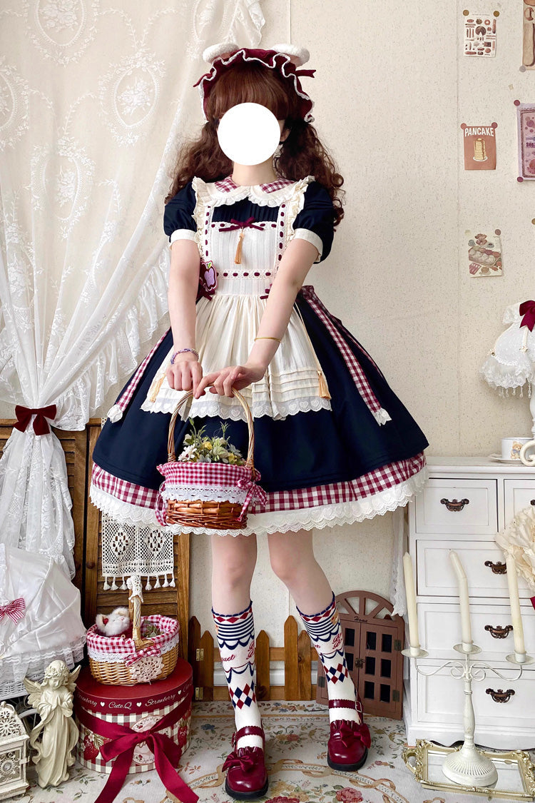 Cerulean and Ivory Doll Collar Ruffled Print Sweet Lolita Gown - Alice's Picnic Edition
