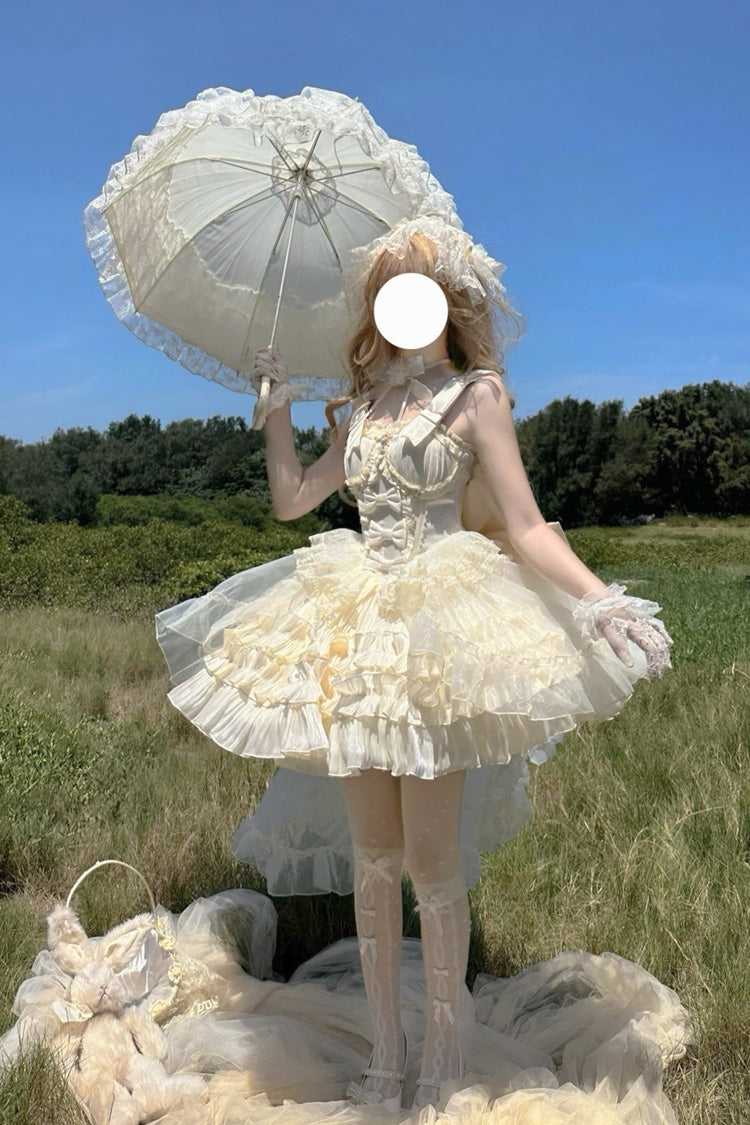 Princess Apricot Sleeveless Layered Ruffle Bow Sweet Lolita JSK Dress Set