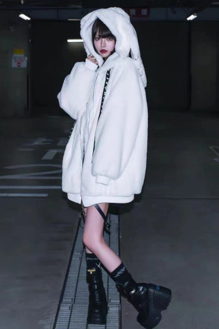 White Rabbit Ears Hooded Punk Jirai Kei Coat
