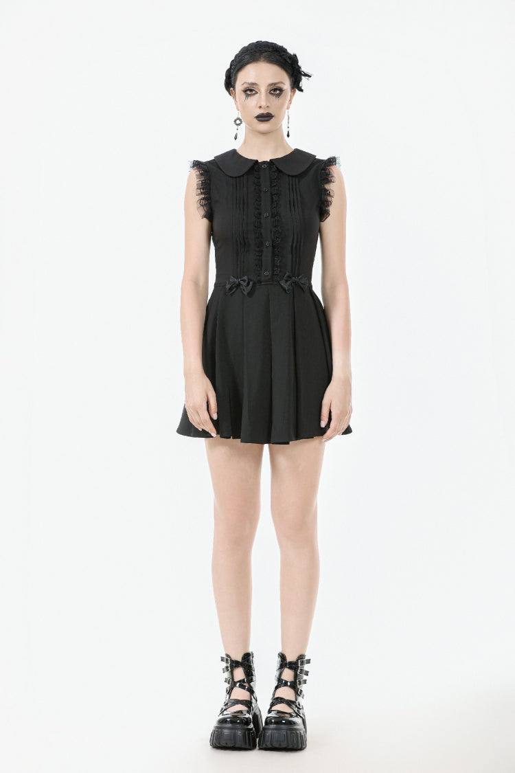 Peter Pan Collar Sleeveless Bowknot Pleated Gothic Graduation Dress