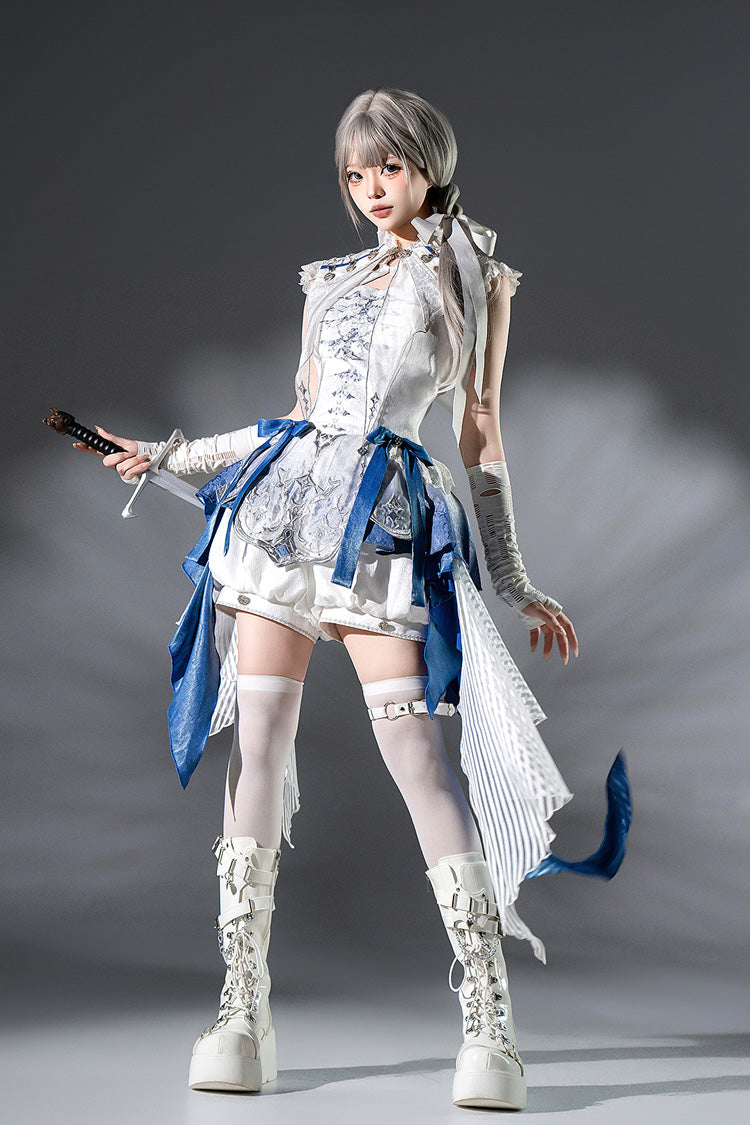 Ivory Prince Shorts with Chinese Style Ruffles - Dragon Bones