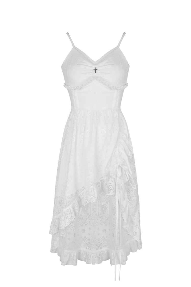 White Floral Lace Lace-Up Steampunk Slip Cocktail Dress