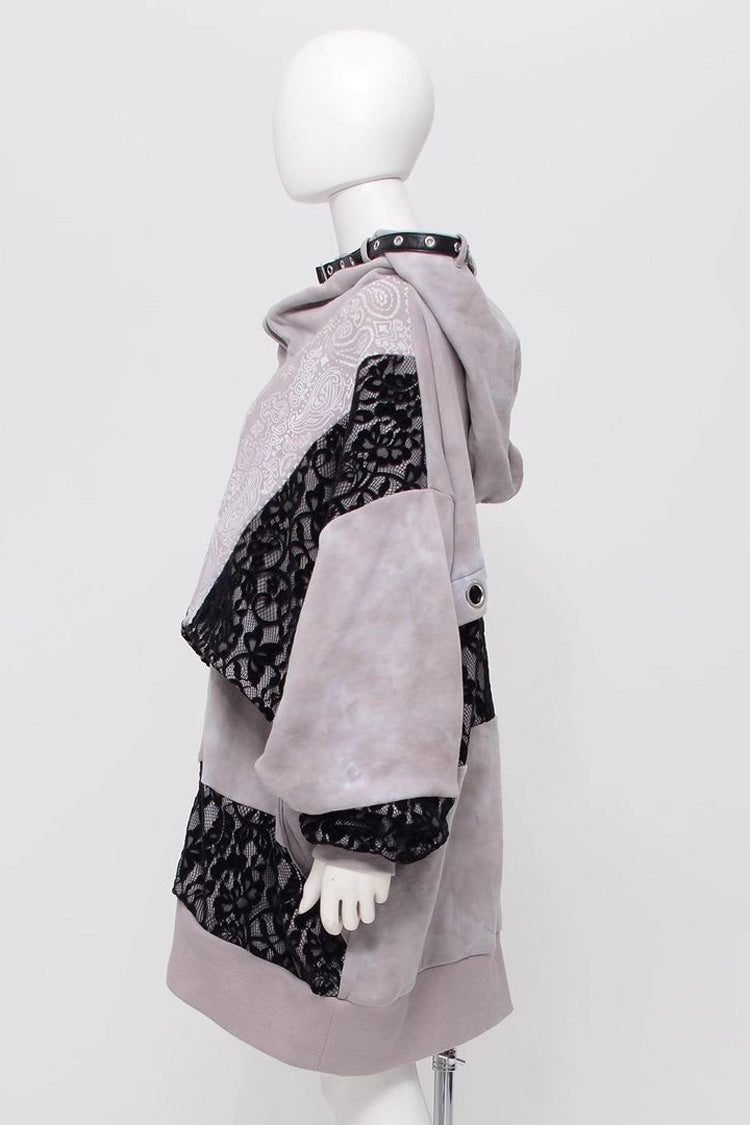 Color-Blocked Hooded Tie-Dye Zip-Up Jirai Jacket