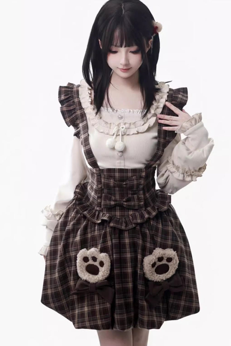 Brown Fluffy Little Bear Sleeveless Printed Ruffled Bow Sweet Lolita Tank Dress