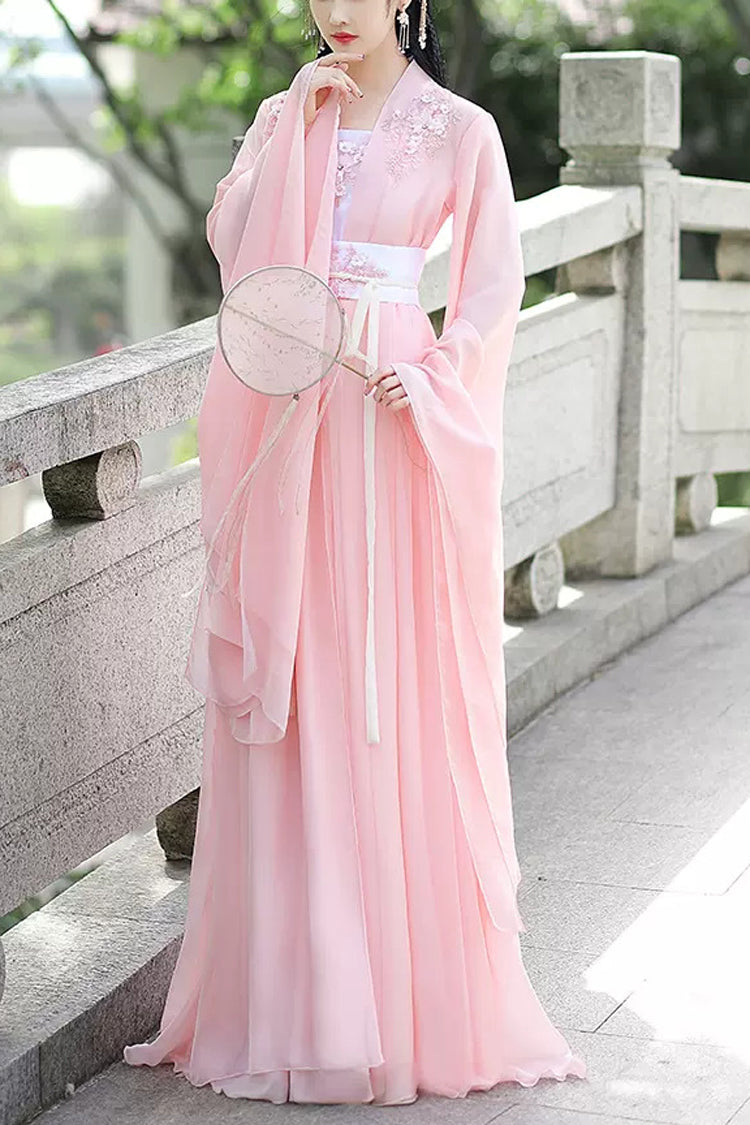 Blush Embroidered Lace Hanfu Ensemble for Women