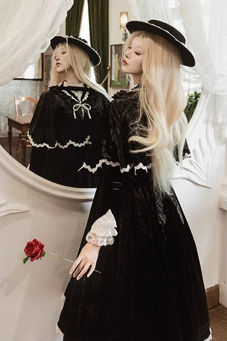 Black Long Sleeve Ruffle Bow Lace Gothic Lolita Dress