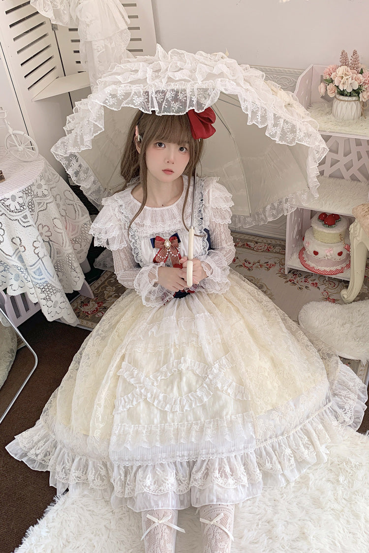 Snow White Ruffle Bow Lace Sweet Lolita JSK Dress, Two Versions