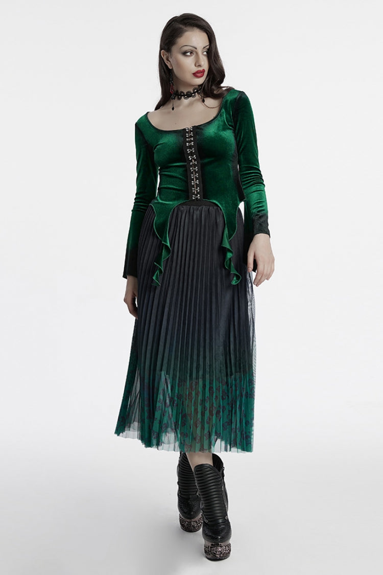 Jade Gradient Asymmetric Gothic Blouse for Women with Long Sleeves