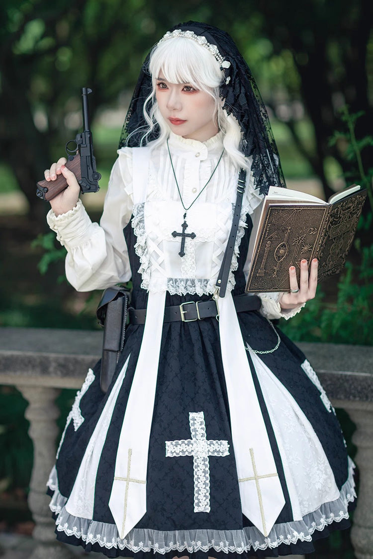 Cross Print Ruffle Sleeveless Gothic Lolita Dress