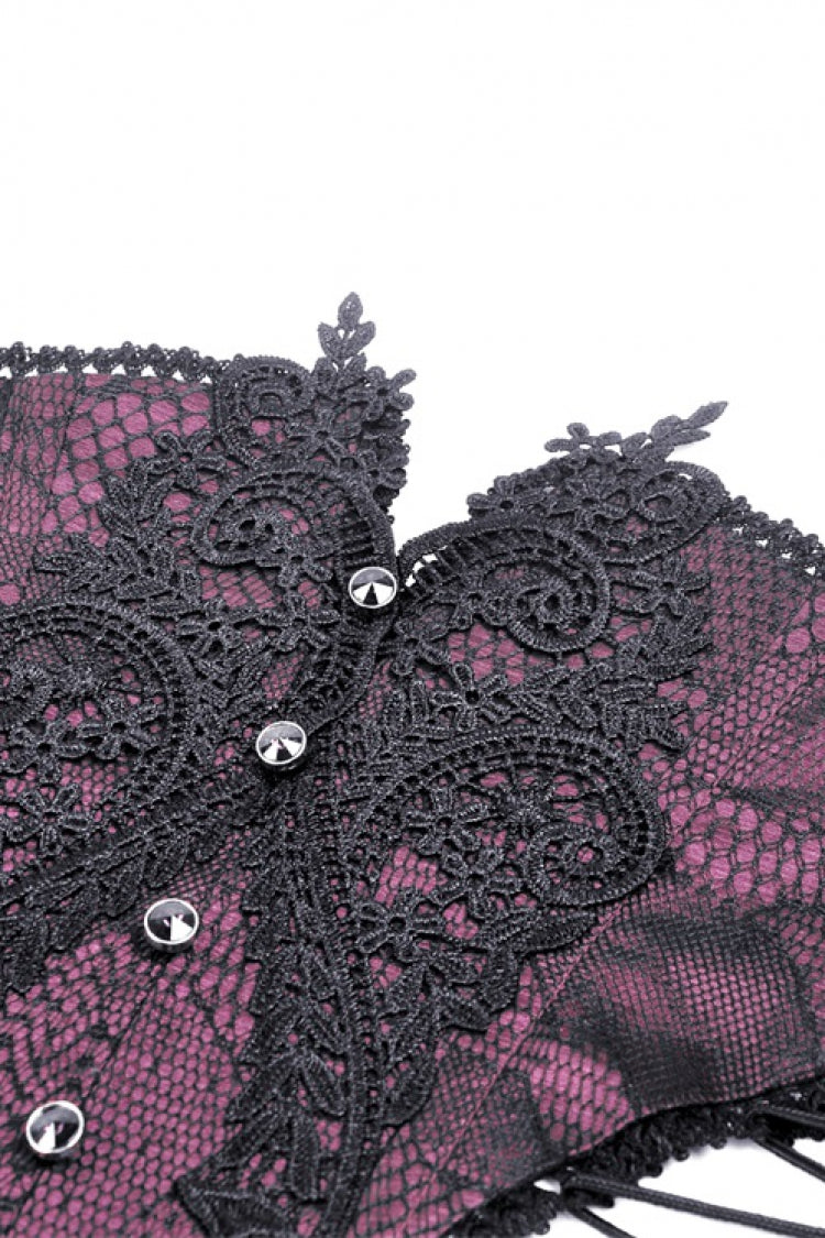 Mauve Butterfly Embroidered Lace Luxurious Royal Underbust Corset