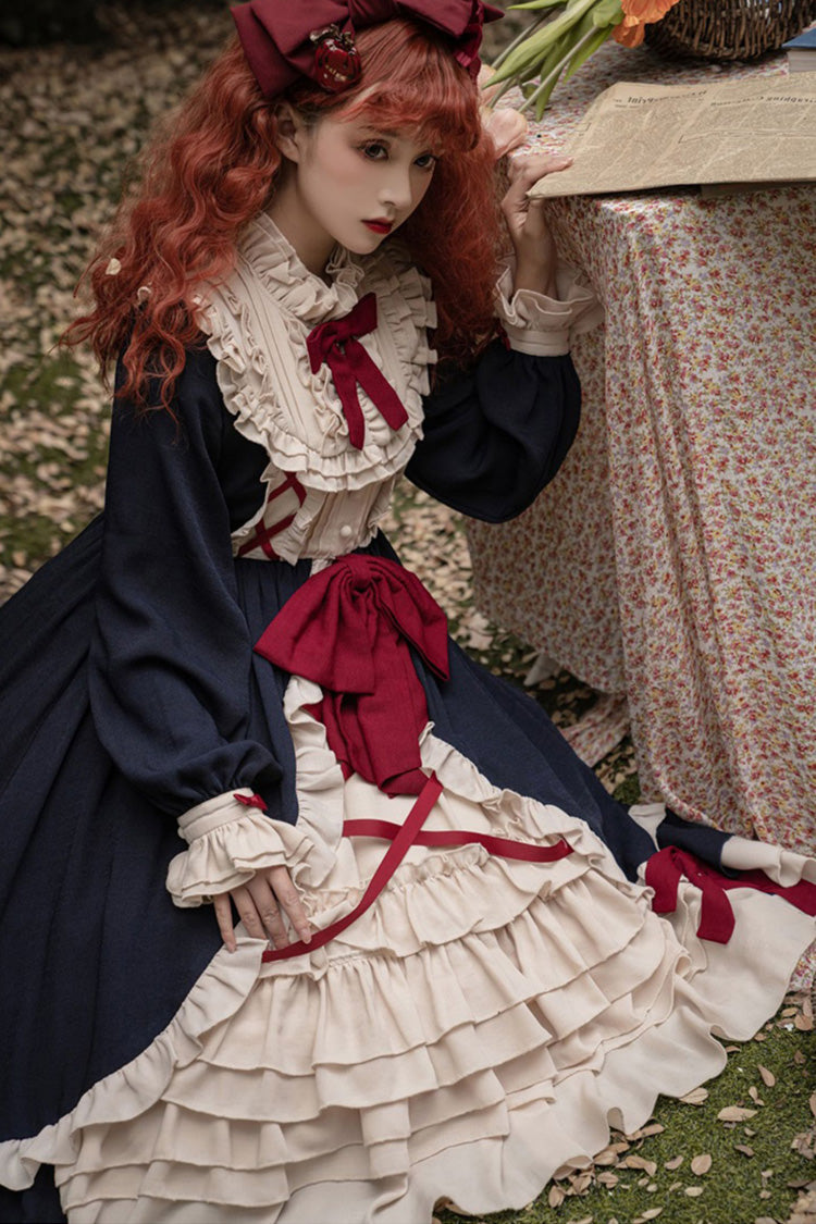 Sapphire Round Collar Long-Sleeve Multi-Tier Ruffled Sweet Lolita One-Piece