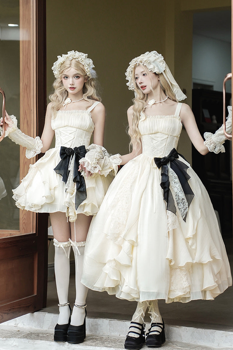 Cream Moonlight Variations Sleeveless Lace-Up Frilled Sweet Lolita Short JSK Dress