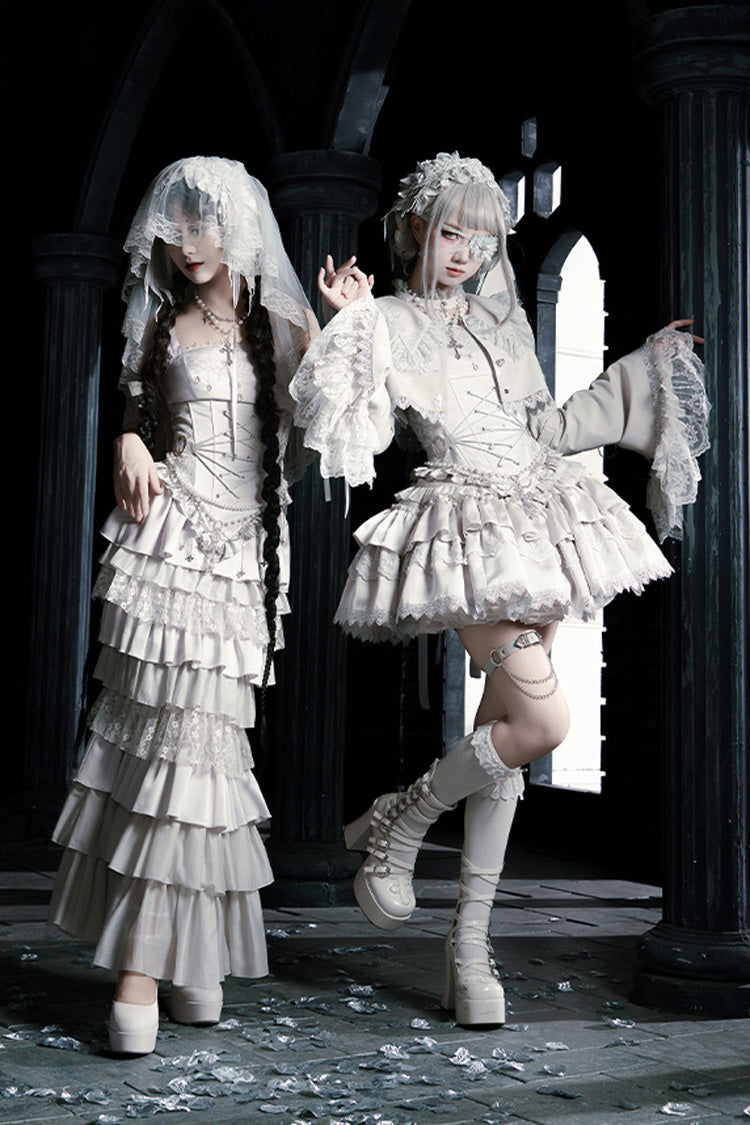 Bionic Doll Square Collar Gothic Lolita Corset Set with Fishtail Skirt, Multi-Layer Ruffles