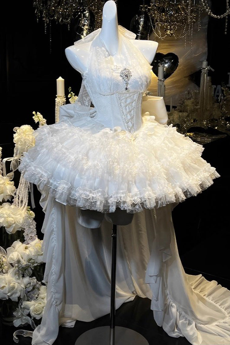 Ivory Princess Dress with Halter Neck and Triple Ruffle Trim - Dream