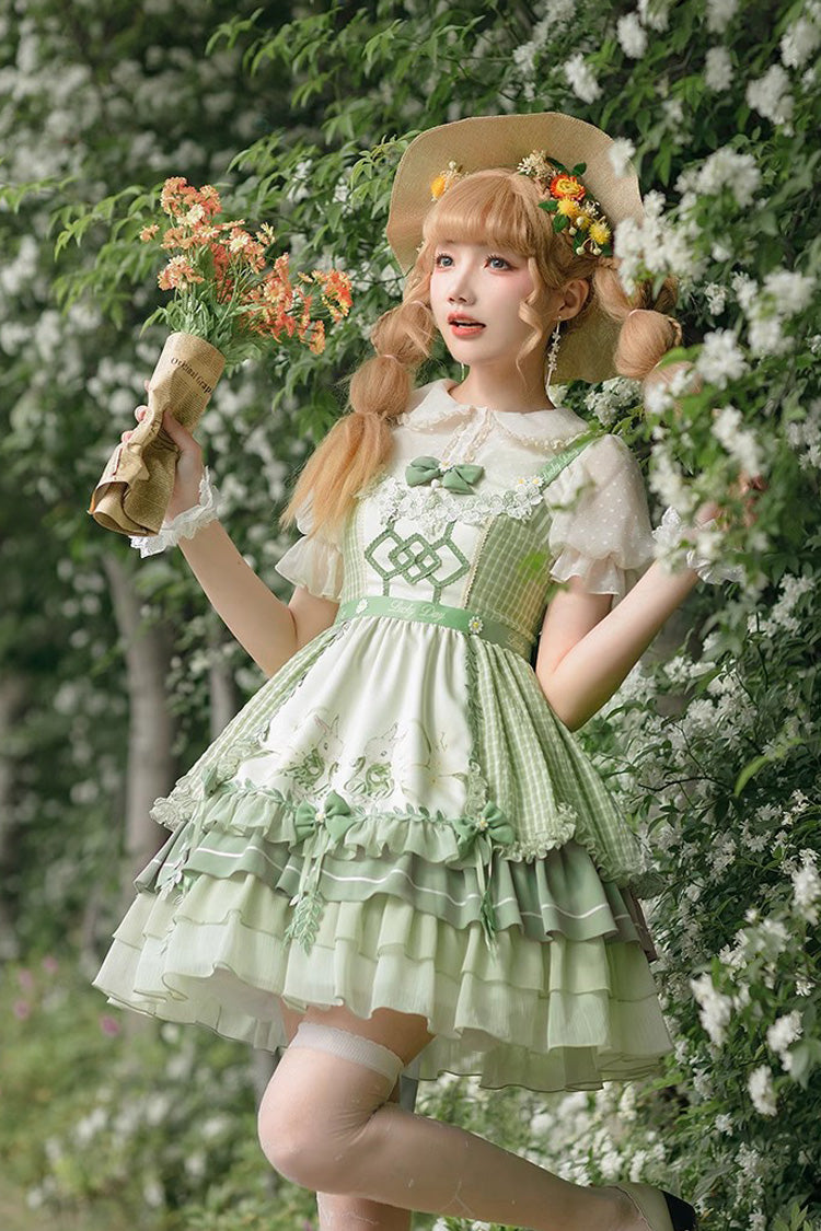 Emerald Country-Style Ruffle Bow Sweet Lolita JSK with Apron