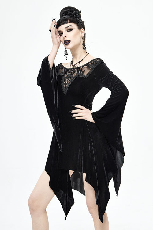 Hollow Out Irregular Long Sleeve Gothic Dress