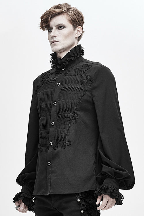 Men's Gothic Blouse with Hand-Embroidered Chiffon Detail