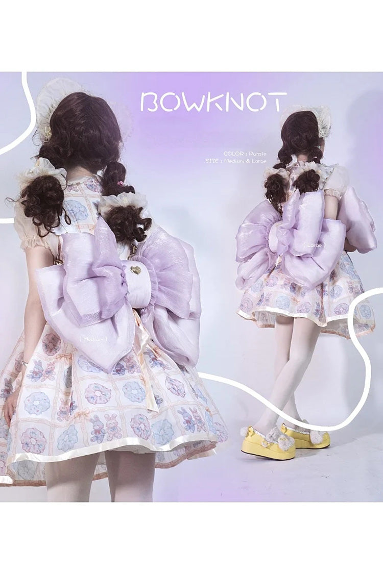 Violet Large Bow Metal Heart Tag Doll Backpack