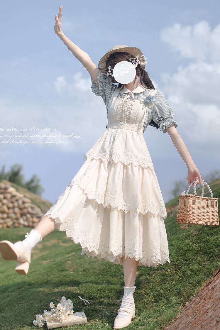 Ivory Sleeveless Triple Ruffled Lace-Up Sweet Elegant Lolita JSK