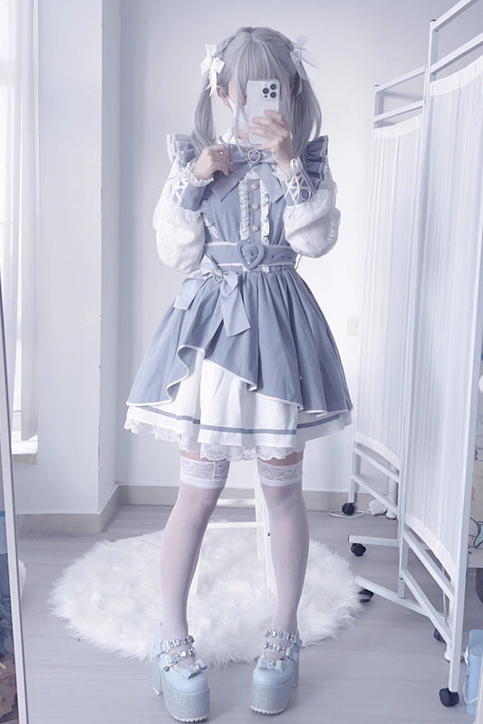 Little Idol Ruffle Bow Lace Asymmetric Jirai Kei Dress 6 Colors