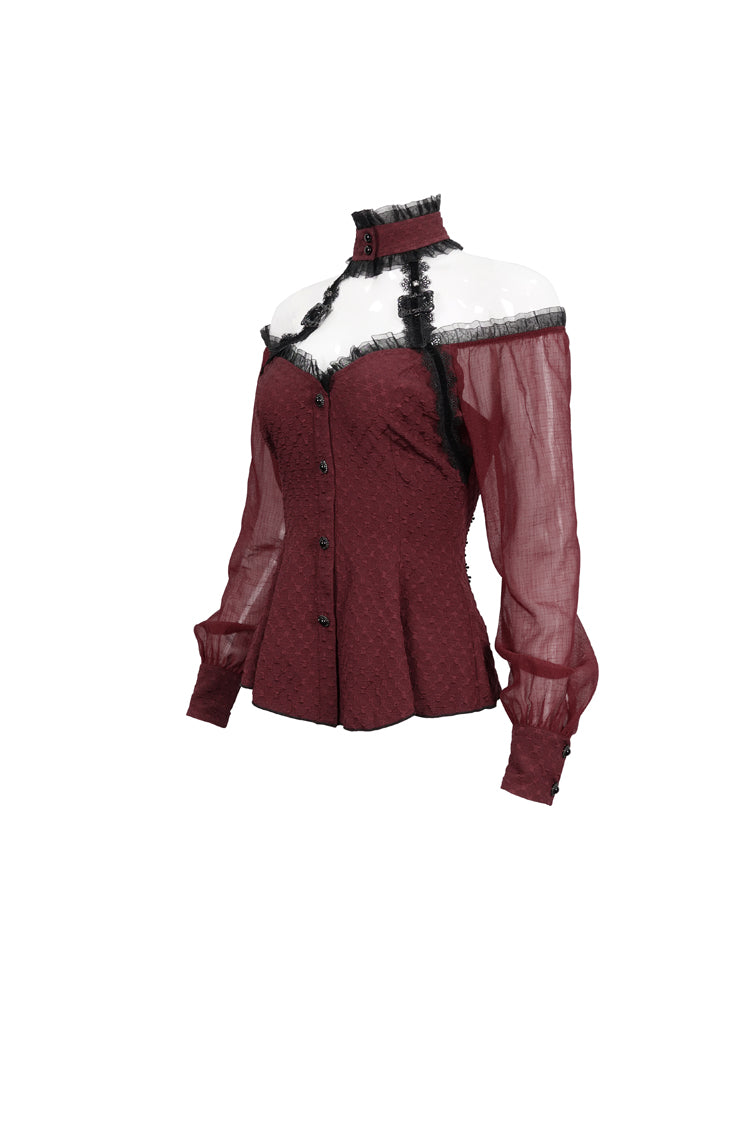 Scarlet Lace Trim Panel Adjustable Back Gothic Shirt