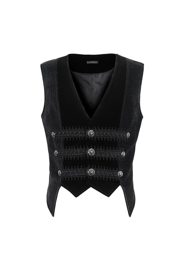 Jet Velvet Corduroy Trim Gothic Waistcoat for Men