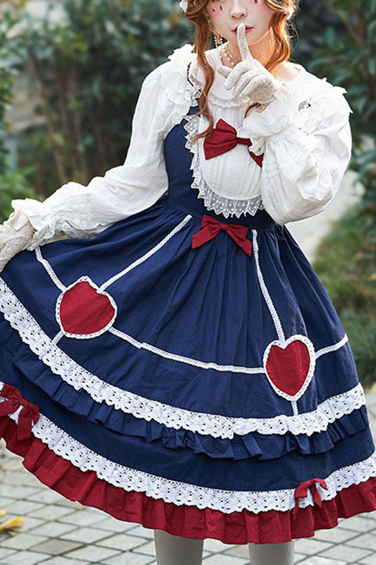 Blue Sweet Lolita JSK Dress with Lace and High Waist Bowknot - Altfashion Shop