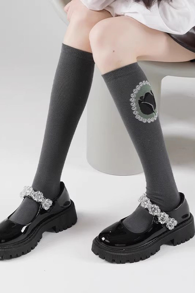 Adorable Pearl-Printed Knee-Length Lolita Hosiery in Four Shades