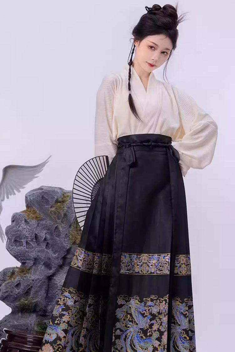 High-Waisted Hanfu Skirt with Chinese Print Pattern