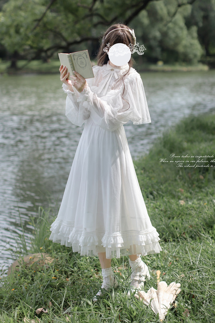 Ivory Long Sleeve Bow Lace Sweet Elegant Dress