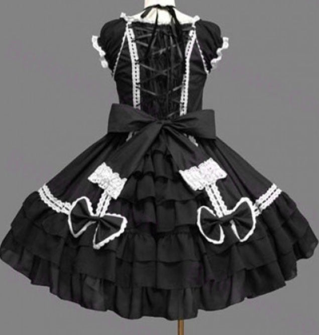 Gothic Lolita Sleeveless Black Lace Bow-Embellished Ruffled A-Line Dress