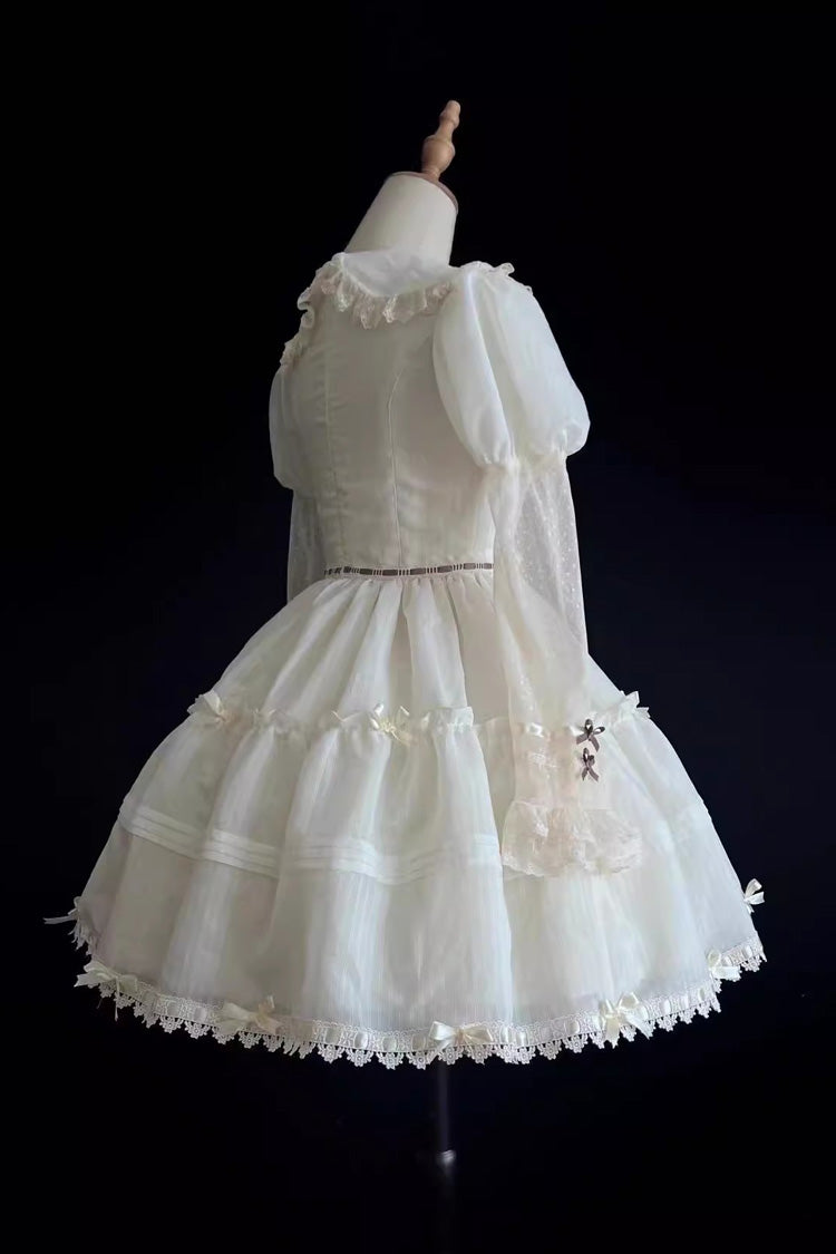 White Lapel Collar Long Sleeve Hollow Sweet Princess Lolita Dress