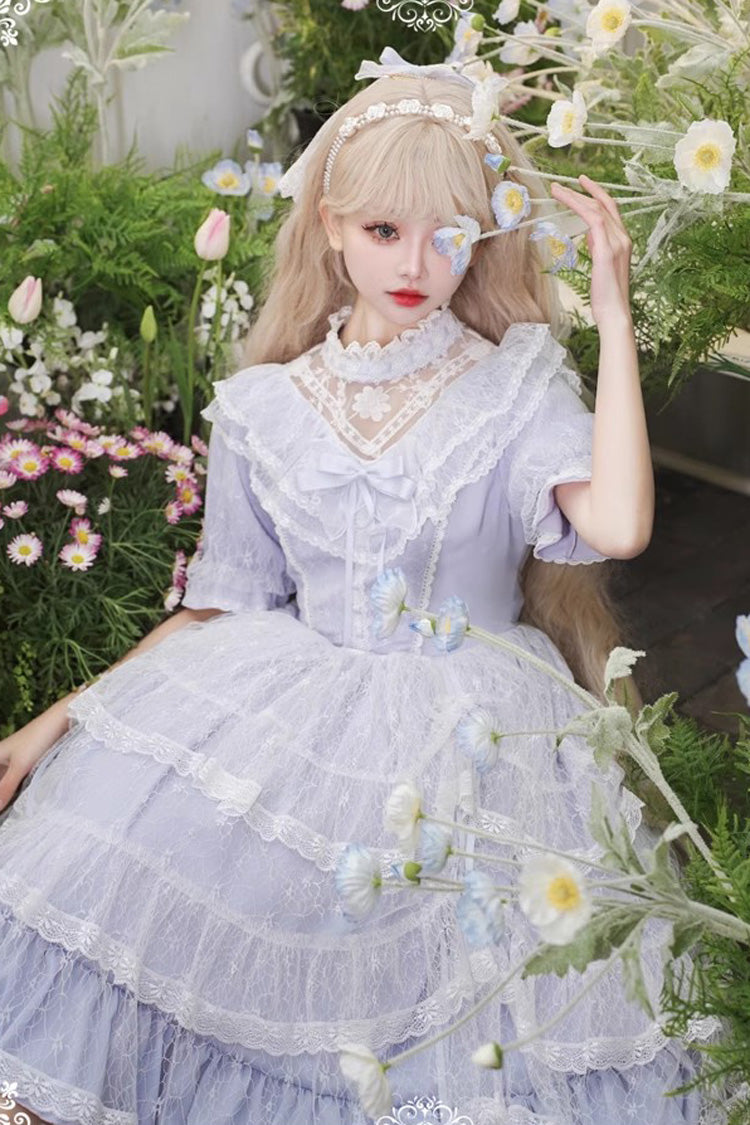 Periwinkle Iris Love Jacquard Bow-Tied Princess One-Piece