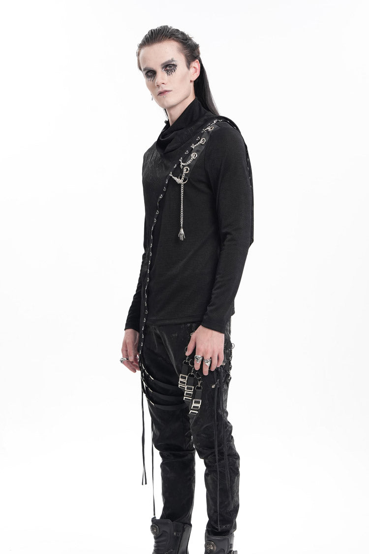 Men's Gothic Sweatshirt with Chain Print and Asymmetric Stitch