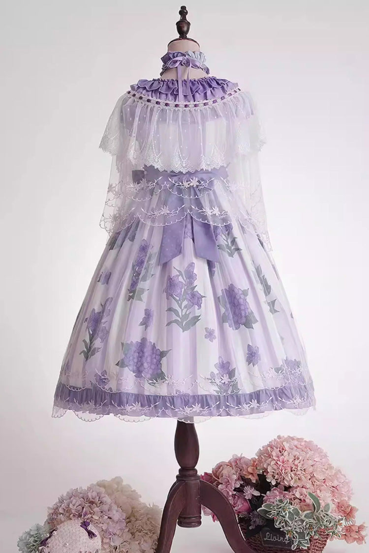 Endless Summer Violet Round Collar Hime Sleeves Printed Ruffled Bow Lace Lolita Dress - Endless Summer