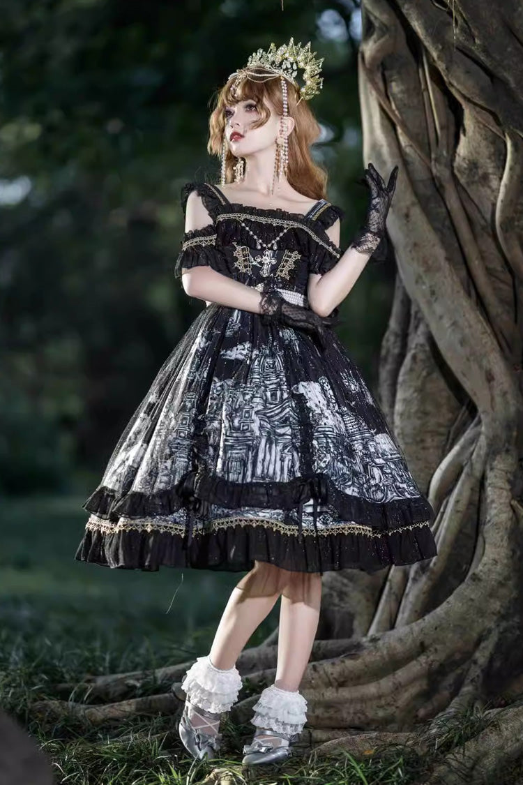 Ruffled Bow Gothic Princess JSK in Black