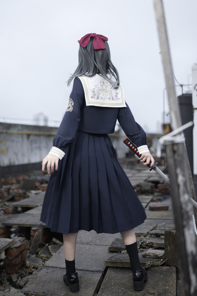College Style Ribbon Sweet Lolita Skirt Ensemble