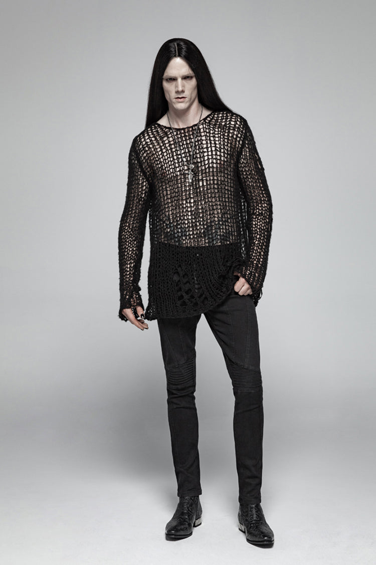 Steampunk Sweater for Men with Ripped Pullover Style