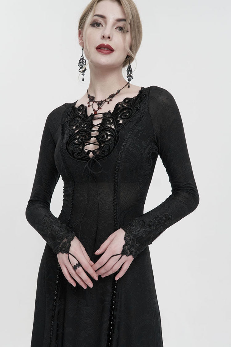 Long Knit Symmetrical Applique Chest String Gothic Dress
