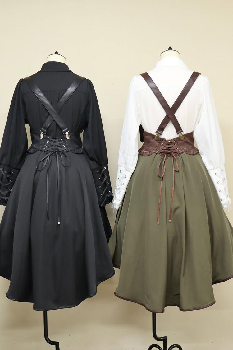 Ouji Punk Embroidered Cardigan Bow-Decorated Lolita Suspender Gown in Two Tones