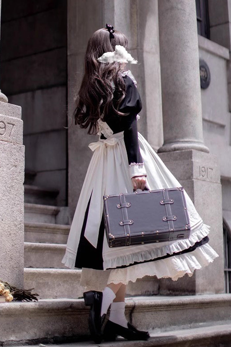 Black Doll Collar Long Sleeve Bow Classic Vintage Dress - Angelina