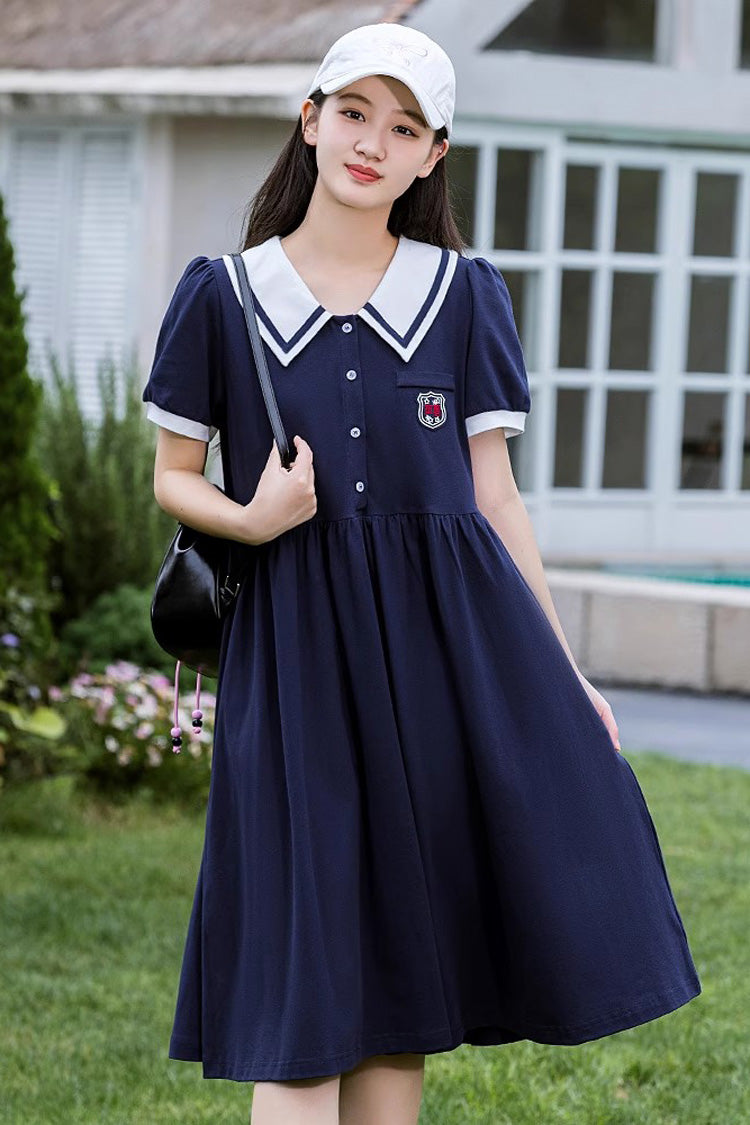 Short Sleeve High Waist Collegiate Sweet Lolita Dress in Two Hues