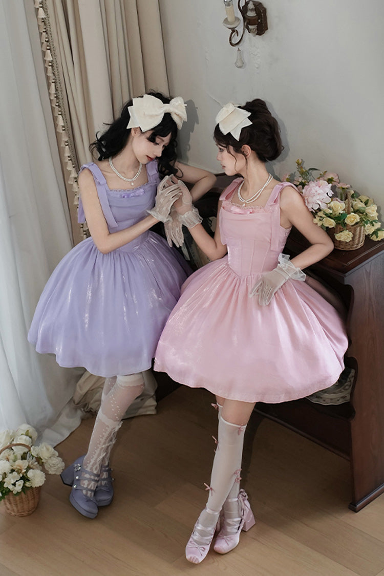 Foamy Sea Violet Sleeveless Ruffle Bowknot Fishbone Lolita JSK - Foamy Sea