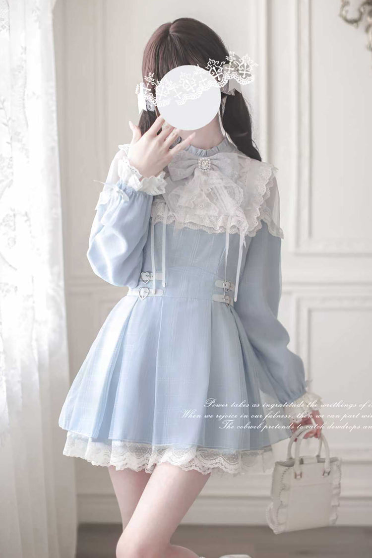 Aqua Angel Heartbeat Bow-Detailed Lace Jirai Dress