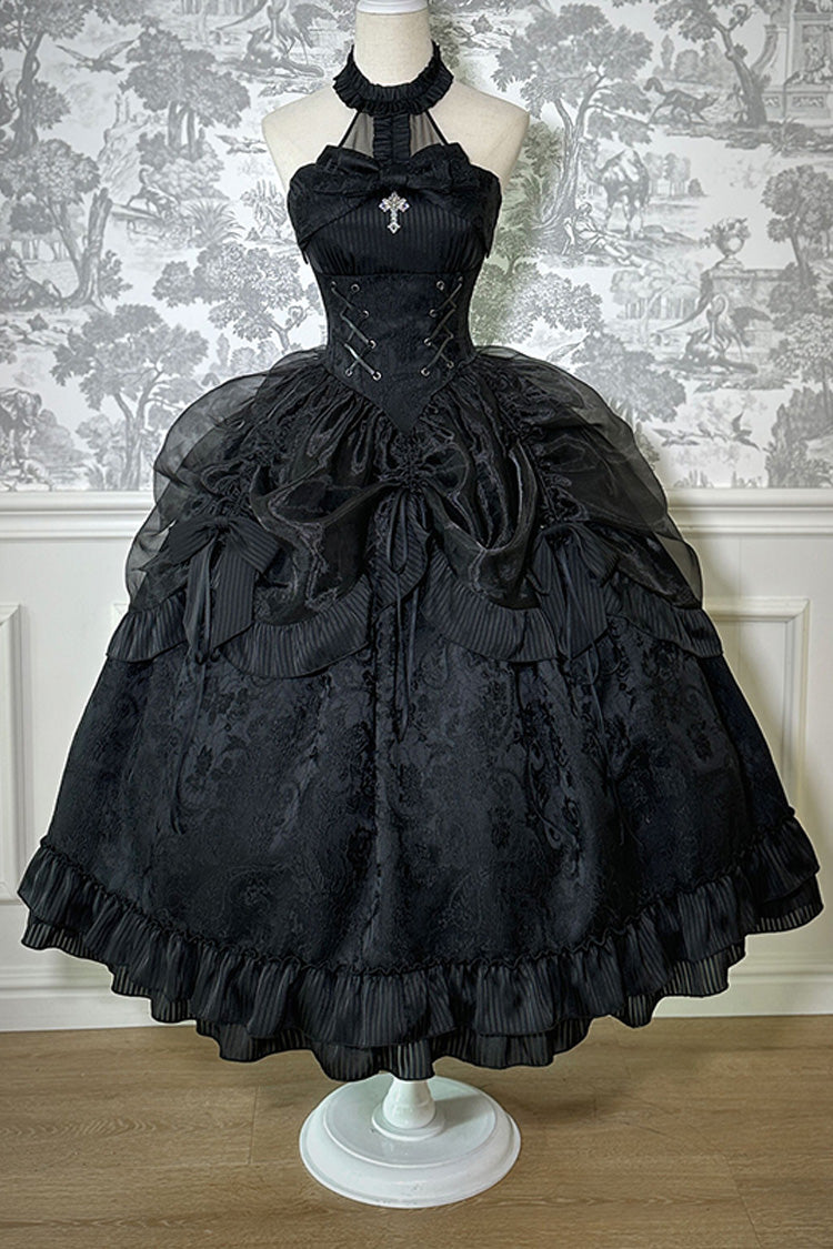 Halterneck Ruffle Bow Gothic Lolita Dress with Drawstring, Mystery Doll Theme, 4 Colors