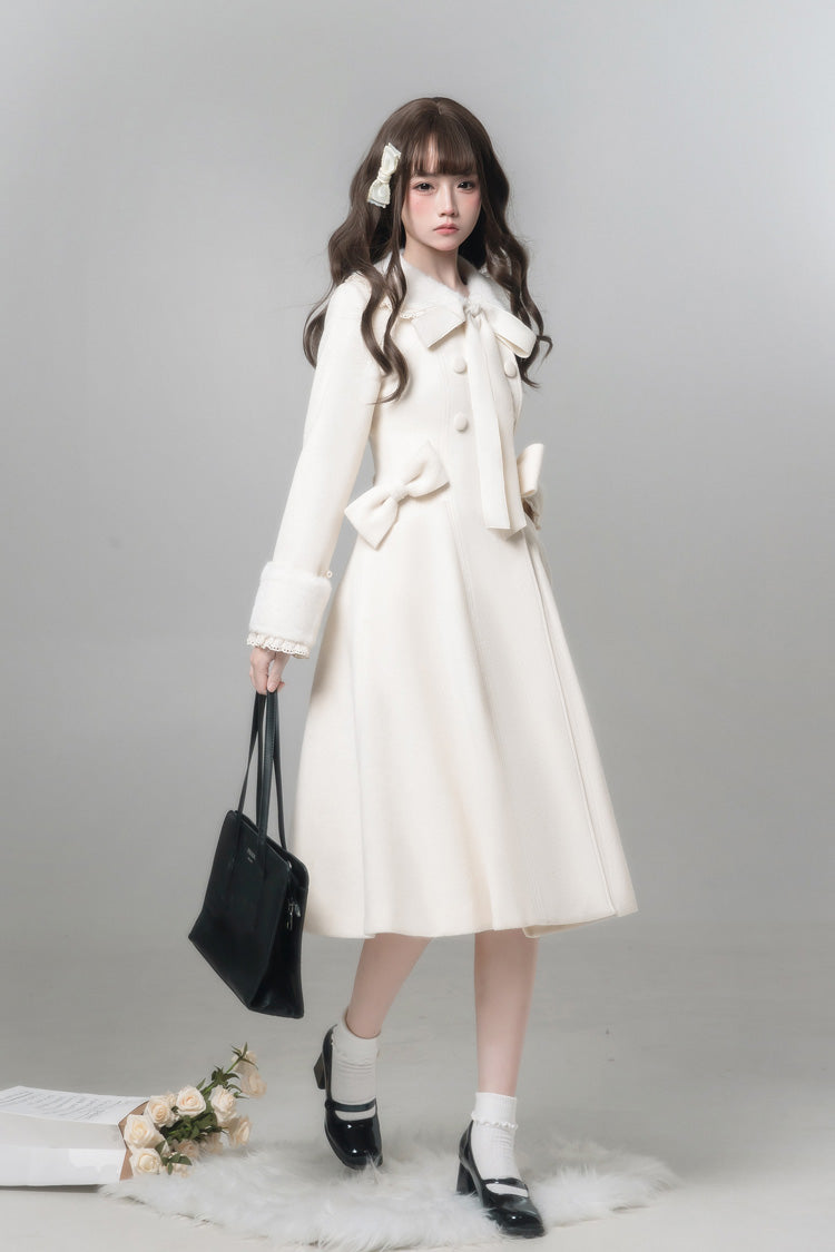 Ivory Doll Collar Long Sleeve Bow Sweet Coat